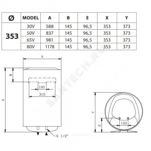 Водонагреватель электрический накопительный 30 л 1.5/2/2,5 кВт BLU1 ECO ABS PW 30 V SLIM Ariston 3700554