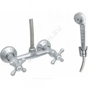 Смеситель для душа двуручный душевой шланг н/ж сталь, хромированная пластиковая лейка и кронштейн Стандарт ЦС-СМ 293/3-4 К М_Крест Центр Сантехники (Подольск) СМ508519