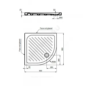 Поддон душевой керамический полукруг Fresh 900х900х70 рифленый белый Vidima W833561