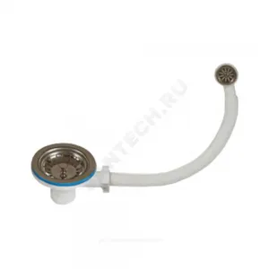 Выпуск для кухонной мойки с гибким переливом 3 1/2" с нержавеющей решёткой D=114мм Орио А-5007-1