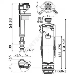 Арматура для бачка сливная/наливная 1/2" нижнее подключение кнопка хром старт-стоп Alca Plast SA2000SK 1/2" CHROM Арматура для бачка сливная/наливная 1/2" нижнее подключение кнопка хром старт-стоп Alca Plast SA2000SK 1/2" CHROM