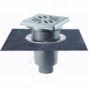 Трап регулируемый с "сухим" затвором Дн 160 с чугунной решёткой 226х226мм с полимербитумным полотном и подрамником из чугуна вертикальный выпуск серия PERFEKT HL 616.1H/5