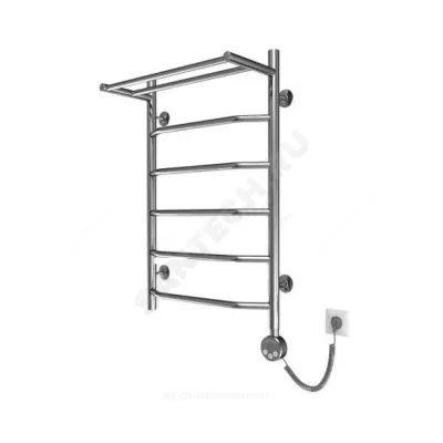 Полотенцесушитель электрический нерж сталь Лесенка с полочкой 500х700мм 5П ТЭН справа Вектра Элит-Металл Э-12-07