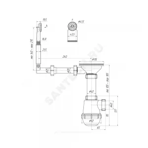 Сифон для кухонной мойки бутылочный с жестким переливом 3 1/2"x40 выпуск с нержавеющей решёткой D=115мм Ани Грот АНИ Пласт A0142