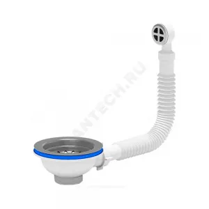 Выпуск для кухонной мойки с гибким переливом 3 1/2" с нержавеющей решёткой D=115мм АНИ Пласт N320S