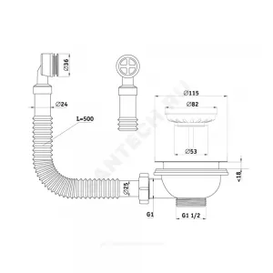 Выпуск для кухонной мойки с гибким переливом 3 1/2" с нержавеющей решёткой D=115мм АНИ Пласт N320S