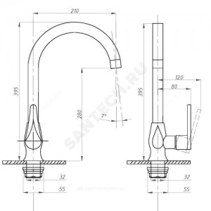 Смеситель для кухонной мойки серия STEEL GOLD ПСМ 303-3 ручка сбоку одноручный Профсан PSM-303-3