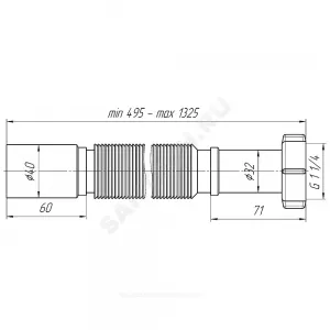 Гофра с гайкой 1 1/4"x40 L=495-1325мм АНИ Пласт K214 Гофра с гайкой 1 1/4"x40 L=495-1325мм АНИ Пласт K214