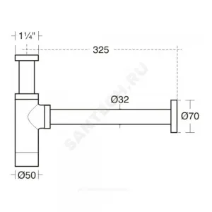 Сифон для умывальника бутылочный латунь 1 1/4"x32 с прямой трубкой 32 без выпуска Ideal Standard E0079AA