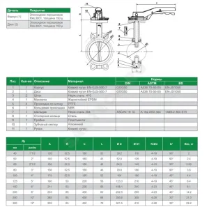 Затвор дисковый поворотный чугун VPI4448R-02EP Ду 100 Ру16 межфл с рукояткой диск чугун манжета EPDM Tecofi VPI4448R-02EP0100