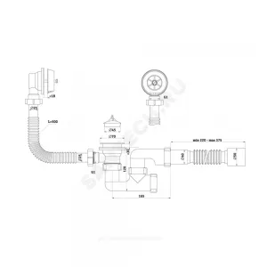 Слив-перелив для ванны регулируемый с пробкой 1 1/2"x40 с гофрой 40х50 выпуск с пластиковой решёткой D=70мм Варяг АНИ Пласт C6255