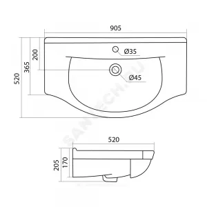 Умывальник мебельный Эльбрус 90 1 отверстие под смеситель по центру Santek 1.WH11.0.790 Умывальник мебельный Эльбрус 90 1 отверстие под смеситель по центру Santek 1.WH11.0.790