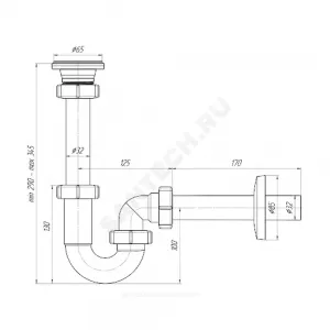 Сифон для умывальника трубный 1 1/4"x32 с прямой трубкой 32 выпуск с нержавеющей решёткой D=65мм АНИ Пласт DB1003