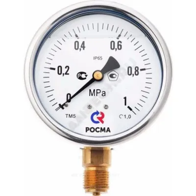 Манометр гидрозаполненный ТМ-320P.20 радиальный Дк63мм 0-1,0 МПа G1/4" силикон Росма 00000030119
