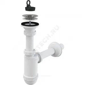 Сифон для умывальника бутылочный 1 1/4"x32 с прямой трубкой 32 выпуск с нержавеющей решёткой D=63мм Alca Plast A411