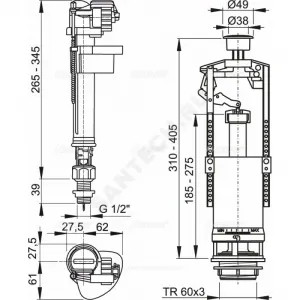 Арматура для бачка сливная/наливная 1/2" нижнее подключение кнопка хром 1/реж Alca Plast SA2000S 1/2" CHROM Арматура для бачка сливная/наливная 1/2" нижнее подключение кнопка хром 1/реж Alca Plast SA2000S 1/2" CHROM