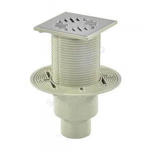 Трап регулируемый с поплавковым "сухим" затвором Дн 50/75/110 с нержавеющей решёткой 150х150мм вертикальный выпуск Татполимер ТП-1712Ds