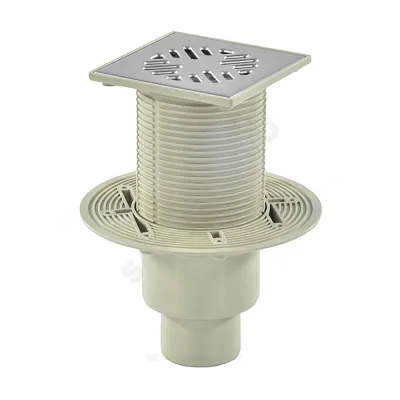 Трап регулируемый с поплавковым "сухим" затвором Дн 50/75/110 с нержавеющей решёткой 150х150мм вертикальный выпуск Татполимер ТП-1712Ds