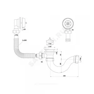 Слив-перелив для ванны трубный с пробкой 1 1/2"x40 выпуск с пластиковой решёткой D=70мм Варяг АНИ Пласт C6150