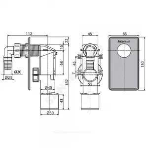 Сифон для стиральной машины 23/20х40/50 скрытый монтаж Alca Plast APS3