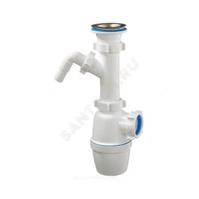 Сифон для умывальника/мойки бутылочный 1 1/2"x40 с отводом (штуцером) выпуск с нержавеющей решёткой D=70мм Орио А-4005