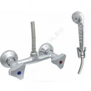 Смеситель для душа двуручный душевой шланг н/ж сталь, хромированная пластиковая лейка и кронштейн Стандарт ЦС-СМ 293/3-4 К Мет_01 Центр Сантехники (Подольск) СМ508316