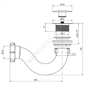 Сифон для поддона трубный 1 1/2"x50/40 слив клапан "клик-клак" (грибок), пробка D=70мм Орио А-2058