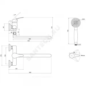 Смеситель для ванны с душем одноручный Прораб П-серия Славен СЛ-ОД-П31