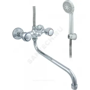 Смеситель для ванны с душем двуручный круглый излив, душевой шланг н/ж сталь, хромированная пластиковая лейка и кронштейн Стандарт ЦС-СМ 600/5-4 К М_Супер Центр Сантехники (Подольск) СМ503927 Смеситель для ванны с душем двуручный круглый излив, душевой шланг н/ж сталь, хромированная пластиковая лейка и кронштейн Стандарт ЦС-СМ 600/5-4 К М_Супер Центр Сантехники (Подольск) СМ503927