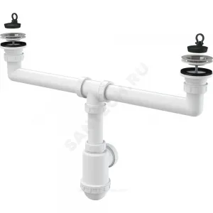 Сифон для кухонной мойки с двумя чашами бутылочный 1 1/2"x40/50 выпуск с нержавеющей решёткой D=70мм Alca Plast A449-DN50/40
