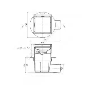 Трап регулируемый с "сухим" затвором Дн 50 с нержавеющей решёткой 100х100мм горизонтальный выпуск АНИ Пласт TQ5802