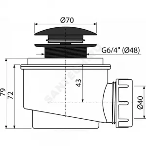 Сифон для поддона 1 1/2"x50/40 h=72мм слив клапан "клик-клак", пробка D=70мм Alca Plast A465BLACK-50