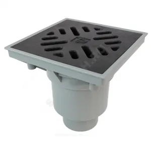 Трап для дворов Дн 110/160 с чугунной решёткой 238х238мм вертикальный выпуск Татполимер ТП-606