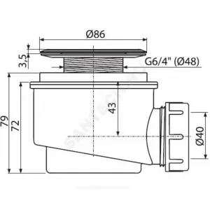 Сифон для поддона 1 1/2"x60/40 h=72мм с нержавеющей решёткой D=86мм Alca Plast A46-60
