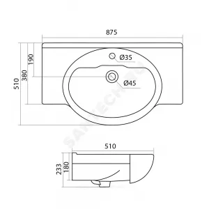 Умывальник мебельный Сенеж 87 1 отверстие под смеситель по центру белый Santek 1.WH11.0.265