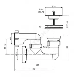 Сифон для поддона регулируемый 1 1/2"x50/40 выпуск с нержавеющей решёткой D=70мм Орио А-8258