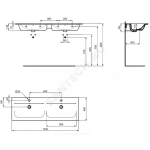 Умывальник подвесной CONNECT AIR Vanity 134 2 отверстия под смеситель по центру Ideal Standard E027201 Умывальник подвесной CONNECT AIR Vanity 134 2 отверстия под смеситель по центру Ideal Standard E027201