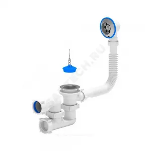 Слив-перелив для ванны регулируемый с пробкой на цепочке 1 1/2"x40 выпуск с нержавеющей решёткой D=70мм АНИ Пласт E250