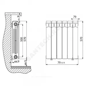 Радиатор биметаллический Base 500 10 секций Qну=1970 Вт RAL 9016 (белый) RIFAR B 500-10