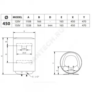 Водонагреватель электрический накопительный 120 л 1,8 кВт PRO1 R ABS 120 V Ariston 3700522