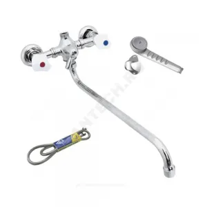 Смеситель для ванны с душем двуручный круглый излив, душевой шланг н/ж сталь, белая пластиковая лейка и кронштейн Стандарт ЦС-СМ 295-3 Пл. Бел маховик Центр Сантехники (Подольск) СМ500211 Смеситель для ванны с душем двуручный круглый излив, душевой шланг н/ж сталь, белая пластиковая лейка и кронштейн Стандарт ЦС-СМ 295-3 Пл. Бел маховик Центр Сантехники (Подольск) СМ500211