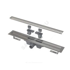 Лоток душевой с гидрозатвором+механический сухой затвор Дн 50 550х60мм решетка нержавеющая сталь, глянец горизонтальный выпуск Alca Plast APZ1SMART-LINE-550