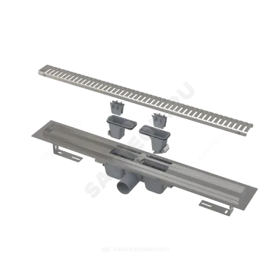 Лоток душевой с гидрозатвором+механический сухой затвор Дн 50 решетка нержавеющая сталь, глянец 550х60 горизонтальный выпуск Alca Plast APZ1SMART-LINE-550