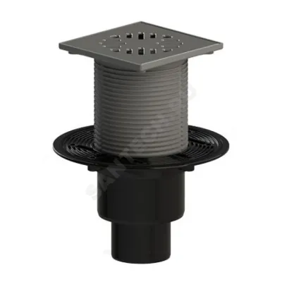 Трап регулируемый с механическим "сухим" затвором Дн 50/75/110 с нержавеющей решёткой 150х150мм вертикальный выпуск Татполимер ТП-310Ms