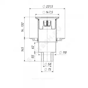 Трап регулируемый с механическим "сухим" затвором Дн 50/75/110 с нержавеющей решёткой 150х150мм вертикальный выпуск Татполимер ТП-310Ms