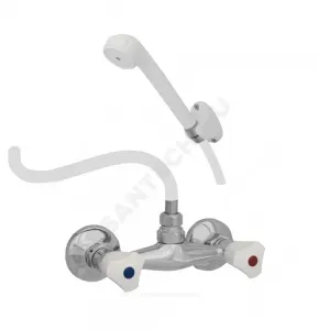 Смеситель для душа двуручный душевой шланг ПВХ, белая пластиковая лейка и кронштейн ЭКО ЦС-СМ 293/3-2 Пл. Бел маховик Центр Сантехники (Подольск) ЭМ908001