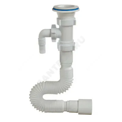 Сифон для умывальника гофрированный 1 1/2"x40/50 L=1250мм с отводом (штуцером) выпуск с пластиковой решёткой D=70мм Орио А-70135