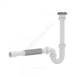 Сифон для умывальника трубный 1 1/4"x32 с гофрой 32х32/40 выпуск с нержавеющей решёткой D=65мм АНИ Пласт DB1015