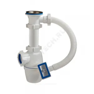 Сифон для кухонной мойки бутылочный с гибким переливом 1 1/2"x40 выпуск с нержавеющей решёткой D=70мм Орио А-4004