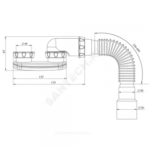 Сифон для поддона плоский 1 1/2"x40 с гофрой 40х40/50 без выпуска Unicorn G12
